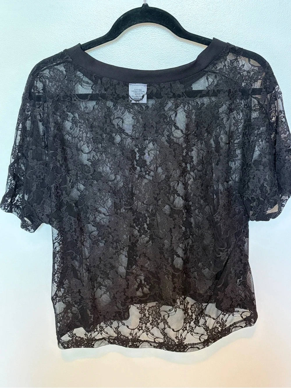 Sheer Black Lace Short Sleeve Blouse